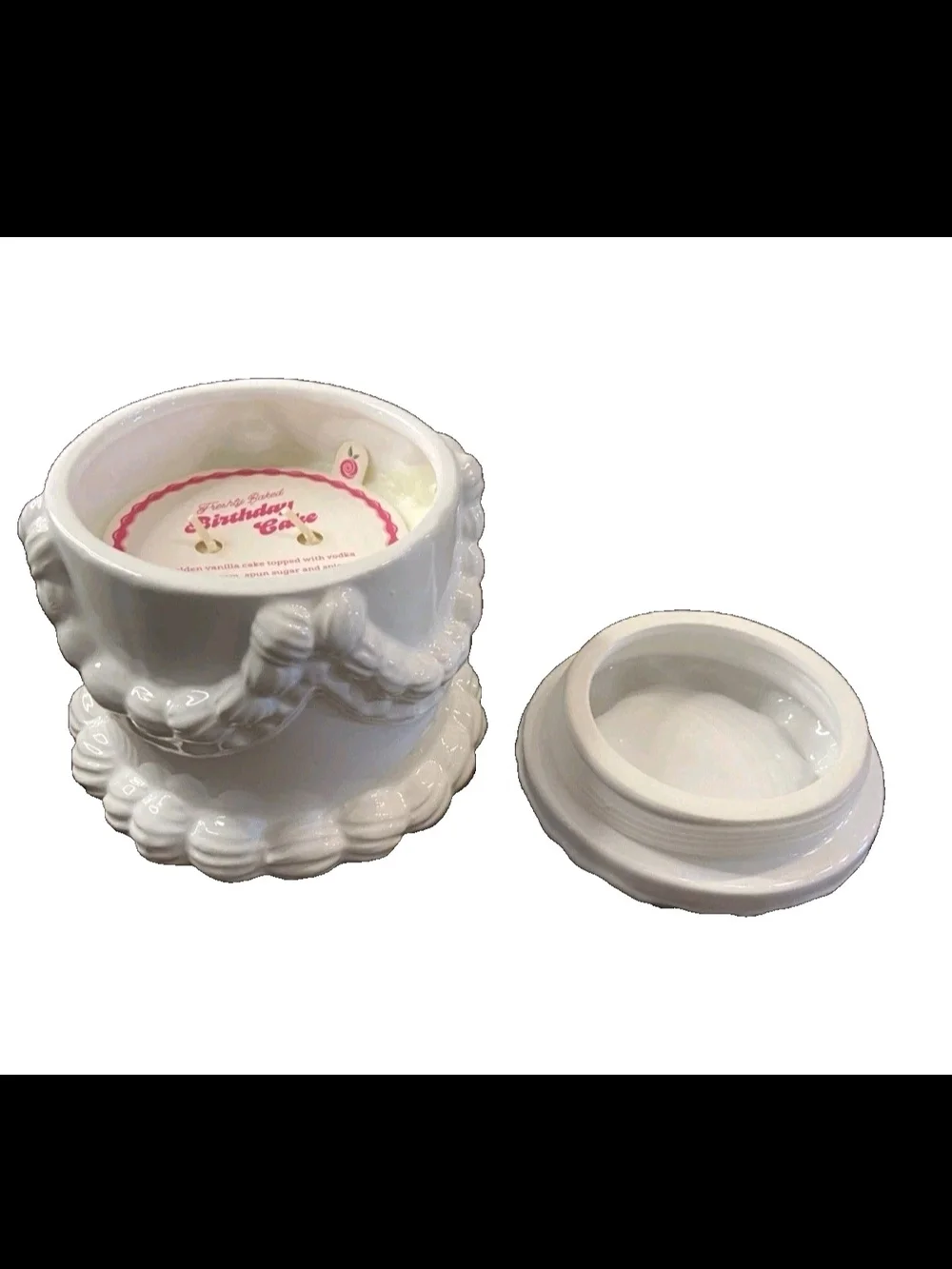DW Home Birthday Cake Candle W/ Ceramic White Icing Decorated Cake Jar - Goodies